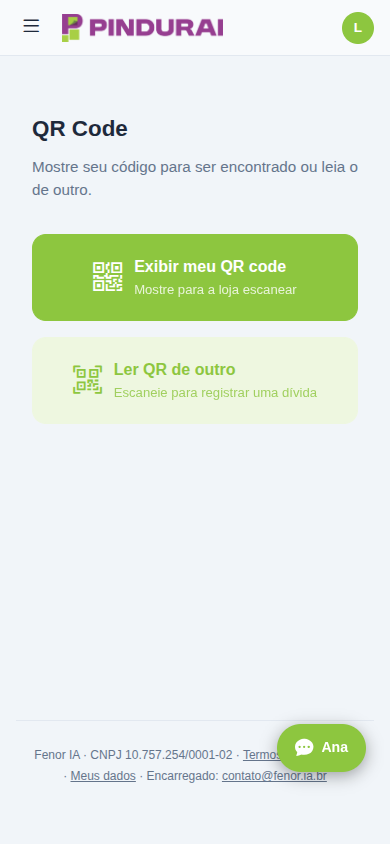 Tela de QR code da loja, com as opções de exibir e ler